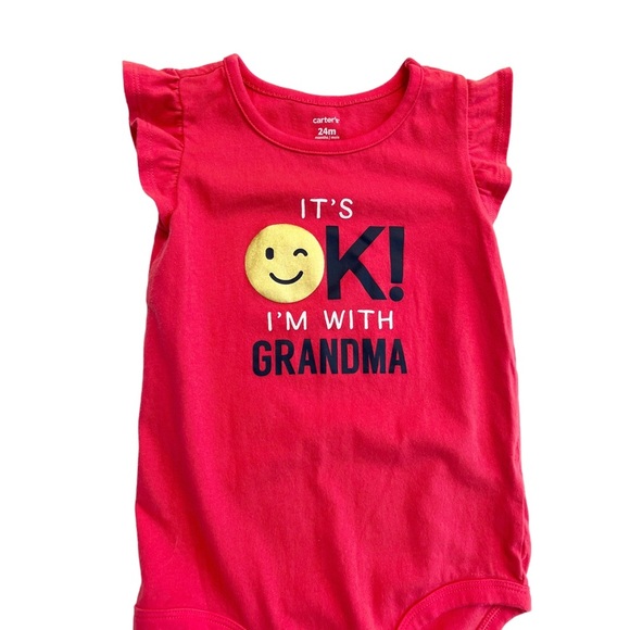 Carter’s Pink Baby Graphic I’m With Grandma Onesie w/ Ruffle Sleeves, Girls 24M - Picture 2 of 4